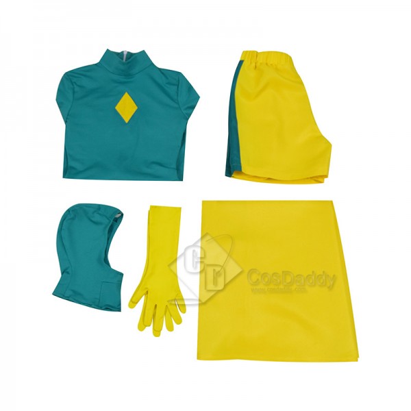 Kids WandaVision Vision Cosplay Costume Green Jumpsuit Yellow Bodysuit Cloak Full Set