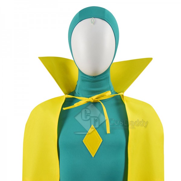 Kids WandaVision Vision Cosplay Costume Green Jumpsuit Yellow Bodysuit Cloak Full Set