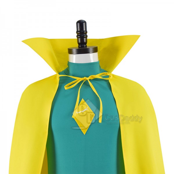 WandaVision Vision Cosplay Costume Green Jumpsuit Yellow Bodysuit Adult Cape Outfit