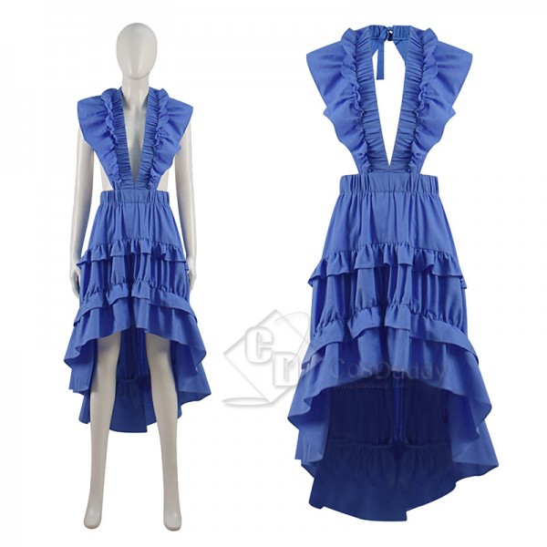 Movie Emily in Paris Season 2 Emily Cosplay Costume Lily Collins Bule Dress