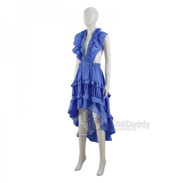 Movie Emily in Paris Season 2 Emily Cosplay Costume Lily Collins Bule Dress