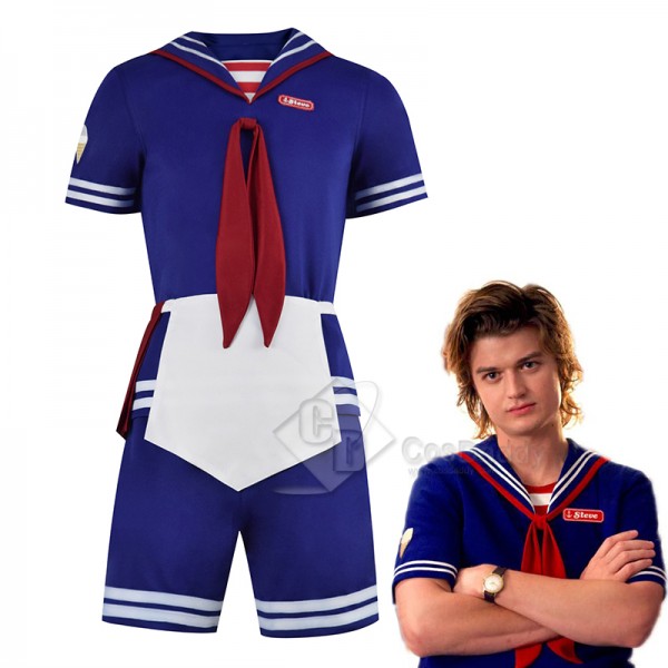 Stranger Things 3 Steve Scoops Ahoy Costume Steve Harrington Ice Cream Cosplay Outfit