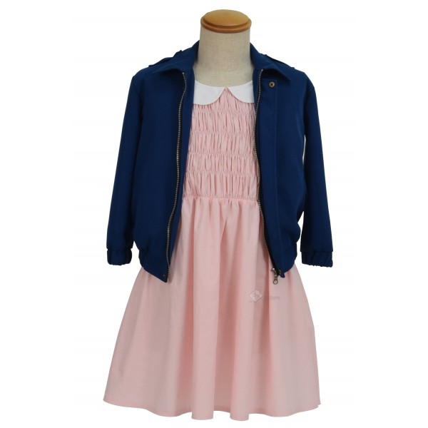 Stranger Things Eleven Pink dress Blue Jacket Costume