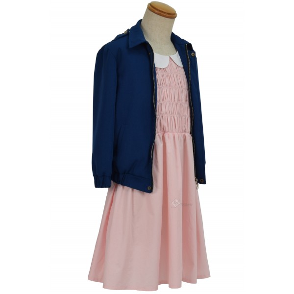Stranger Things Eleven Pink dress Blue Jacket Costume