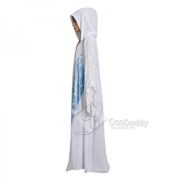 Cosdaddy Star Wars Padme Amidala Cosplay Costume White Hooded With Blue Printed