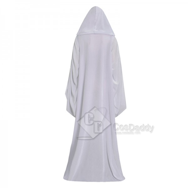 Cosdaddy Star Wars Padme Amidala Cosplay Costume White Hooded With Blue Printed