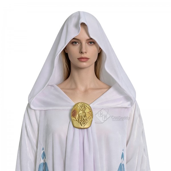 Cosdaddy Star Wars Padme Amidala Cosplay Costume White Hooded With Blue Printed