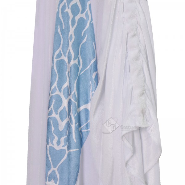 Cosdaddy Star Wars Padme Amidala Cosplay Costume White Hooded With Blue Printed