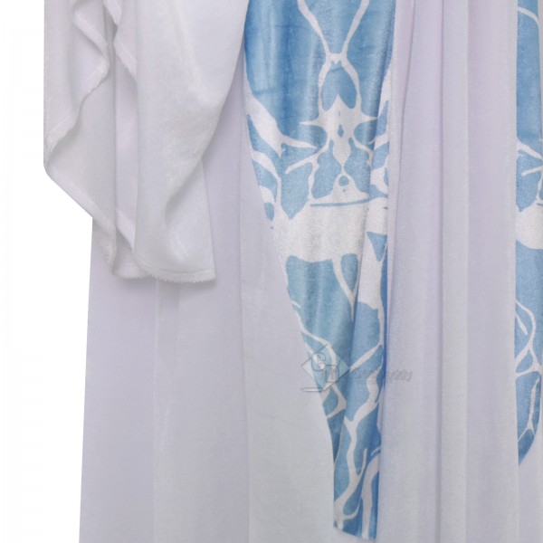 Cosdaddy Star Wars Padme Amidala Cosplay Costume White Hooded With Blue Printed