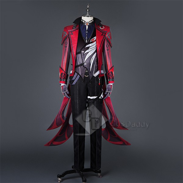 Genshin Impact Diluc Red Dead of Night Cosplay Costume Halloween Party Suit