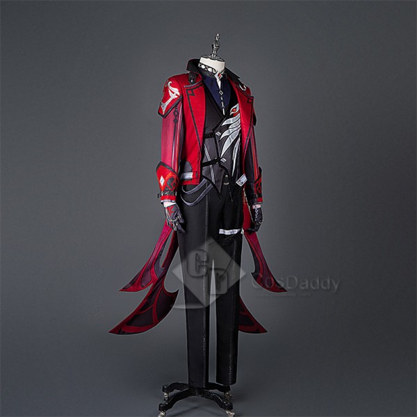 Genshin Impact Diluc Red Dead of Night Cosplay Costume Halloween Party Suit