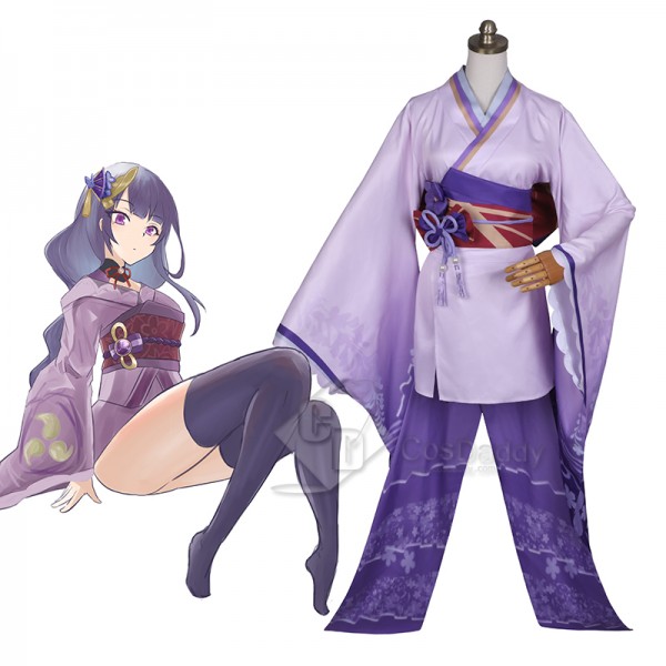 Genshin Impact Raiden Shogun Baal Cosplay Costume Gameplay Dress Purple Kimono Zhen Version