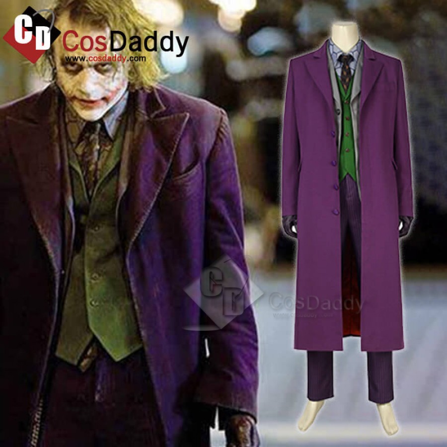 The Dark Knight Batman Joker Clown Purple Coat Cosplay Costume Halloween