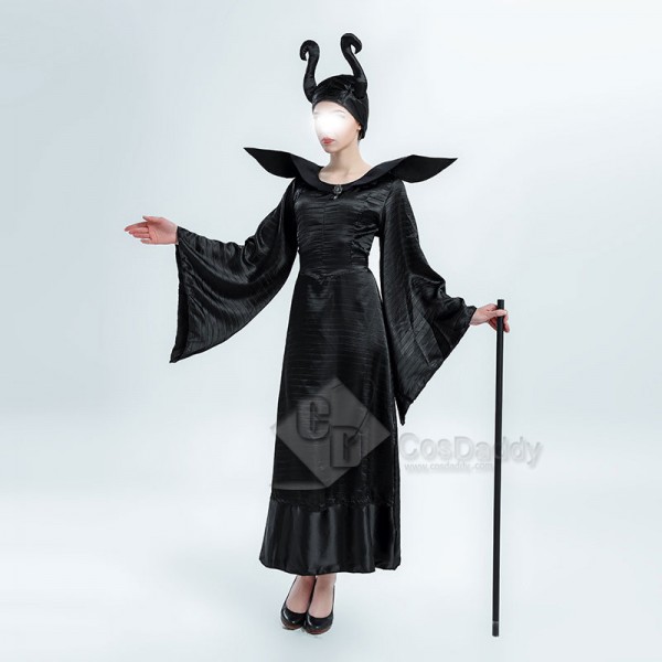 Women's Sexy Maleficent Witch Queen Black Christening Dress Halloween Costume