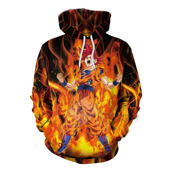 Mens 3D Dragon Ball Red Fire Super Saiyan God Son Goku Printed Hoodie Sweatshirt