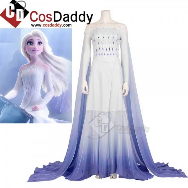 Disney Frozen 2 Elsa Costume White Dress Cosplay f...