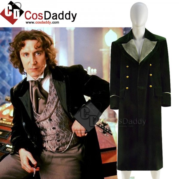 Best Doctor Who Dr Eighth 8th Velvet Dark Green Coat Cosplay Costume