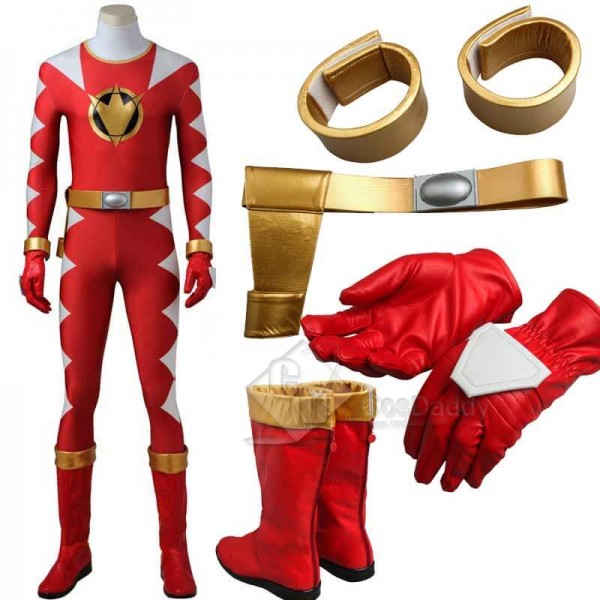 Power Rangers Dino Thunder Red Dino Ranger Zentai Bodysuit Boots Cosplay Costume