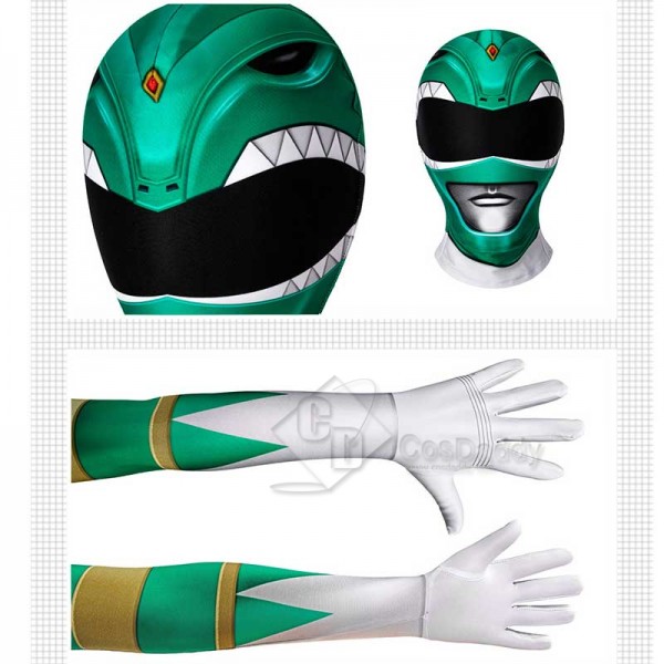 Kids Power Rangers Green Ranger Zentai Jumpsuit Mask Cosplay Costume 