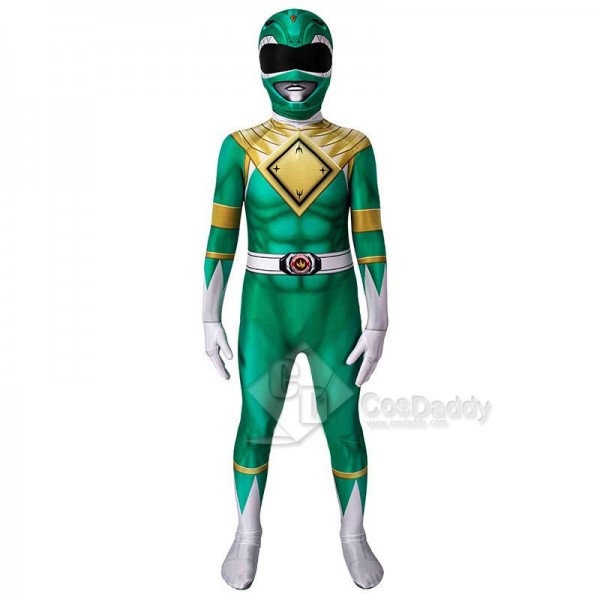 Kids Power Rangers Green Ranger Zentai Jumpsuit Mask Cosplay Costume 