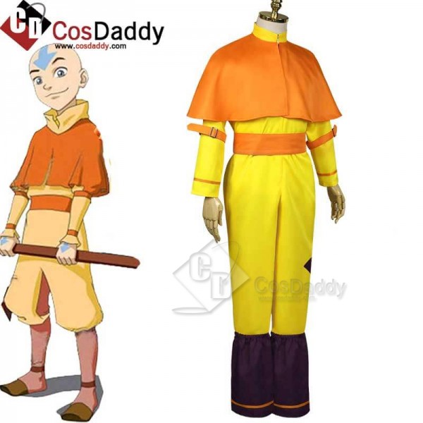 Avatar: The Last Airbender Aang Yellow Jumpsuit Cloak Full Set Outfit Cosplay Costume 