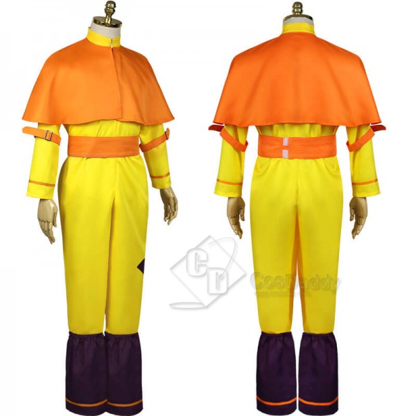 Avatar: The Last Airbender Aang Yellow Jumpsuit Cloak Full Set Outfit Cosplay Costume 
