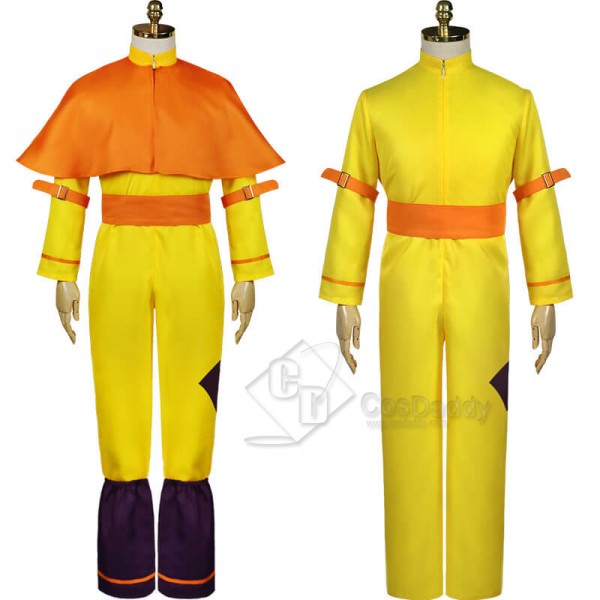 Avatar: The Last Airbender Aang Yellow Jumpsuit Cloak Full Set Outfit Cosplay Costume 