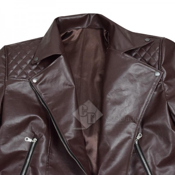 CosDaddy Doctor Who Yasmin Khan Yaz Brown Leather Jacket Cosplay Costume