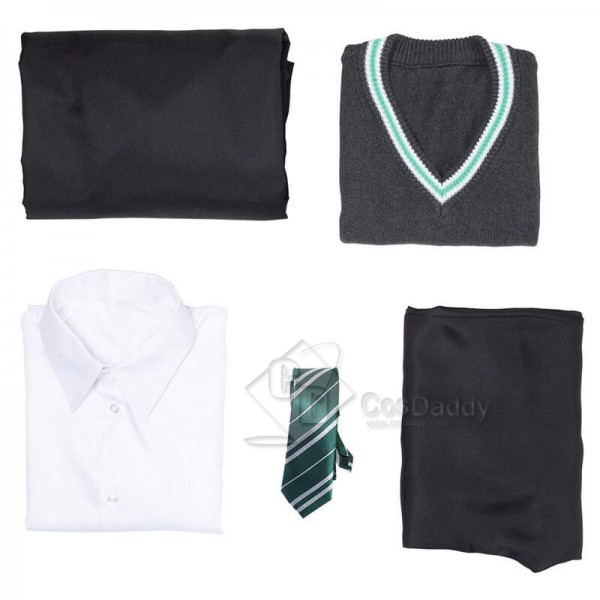 Harry Potter Slytherin Robe Cloak Full Set School Uniform Outfit Cosplay Costume 