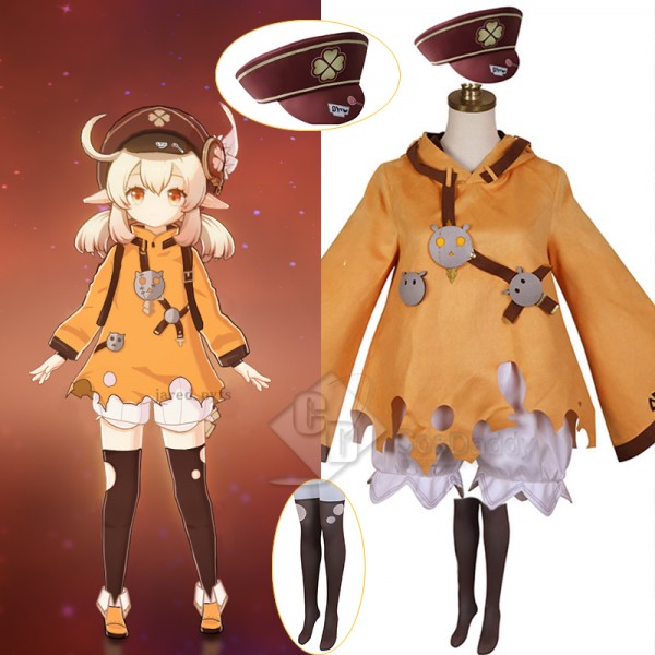Genshin Impact Klee Cosplay Costume Yellow Pumpkin Dress Halloween Carnival Suit