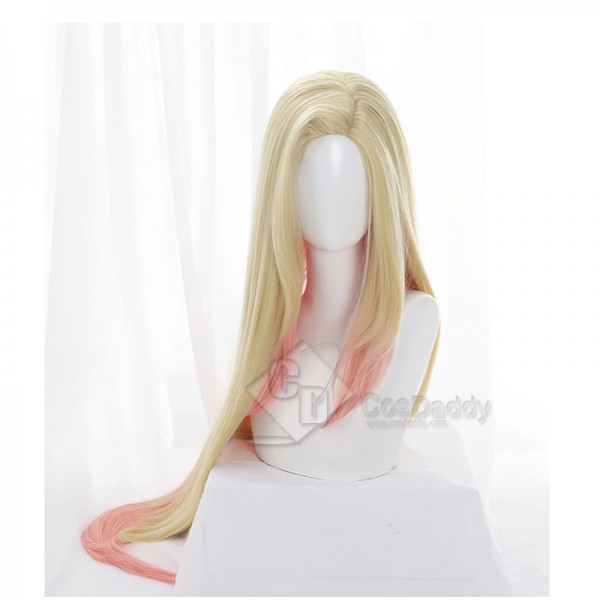 League Of Legends LOL KDA Ahri Blonde Mixed Pink Heat Resistant Cosplay Wig 