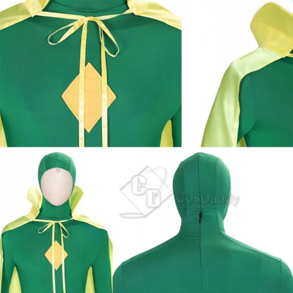 New Edition WandaVision Vision Green Jumpsuit Bodysuit Cape Cosplay Costume Full Set Outfit