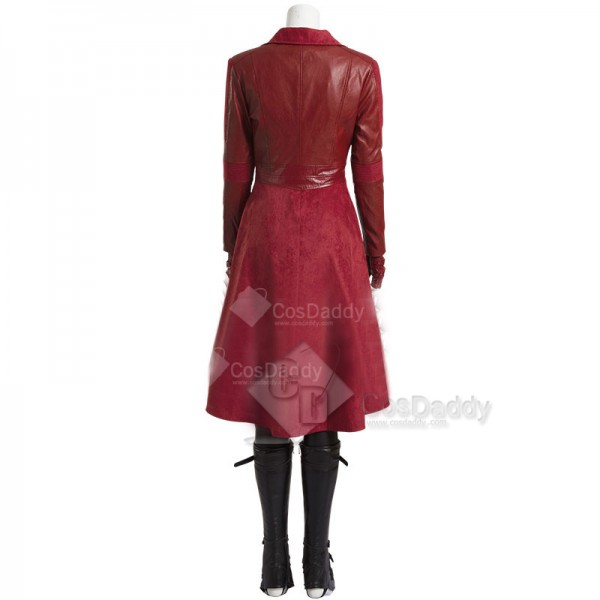 Captain America 3 Scarlet Witch Cosplay Costume Wanda Maximoff Red Leather Jacket Outfit