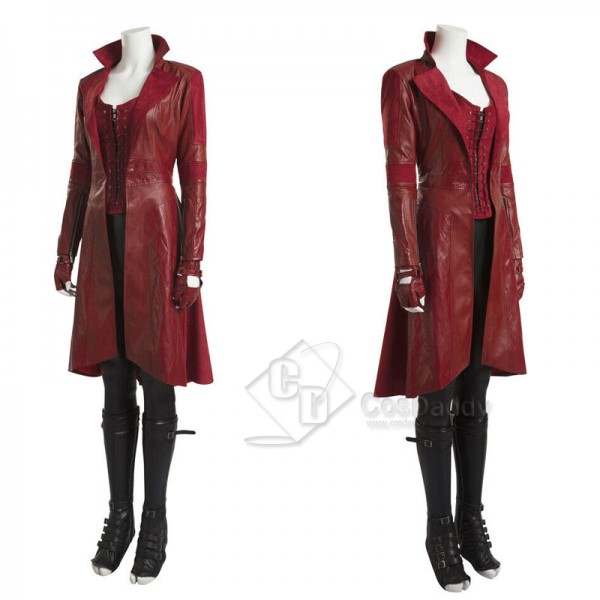 Captain America 3 Scarlet Witch Cosplay Costume Wanda Maximoff Red Leather Jacket Outfit