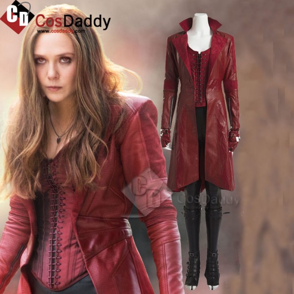 Captain America 3 Scarlet Witch Cosplay Costume Wanda Maximoff Red Leather Jacket Outfit