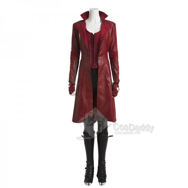 Captain America 3 Scarlet Witch Cosplay Costume Wanda Maximoff Red Leather Jacket Outfit