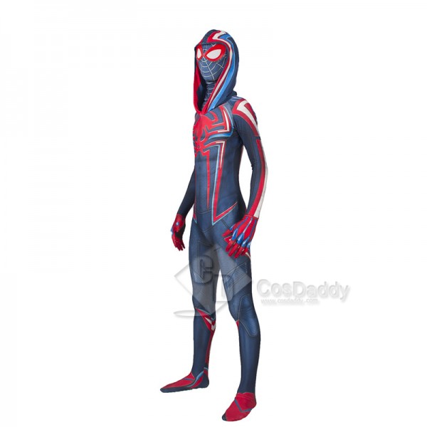 2099 Miles Morales Spider-Man Cosplay Costume Cirmson Cowl Jumpsuit Hollaween Bodysuit