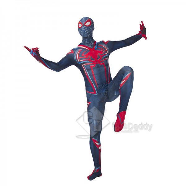 2099 Miles Morales Spider-Man Cosplay Costume Cirmson Cowl Jumpsuit Hollaween Bodysuit