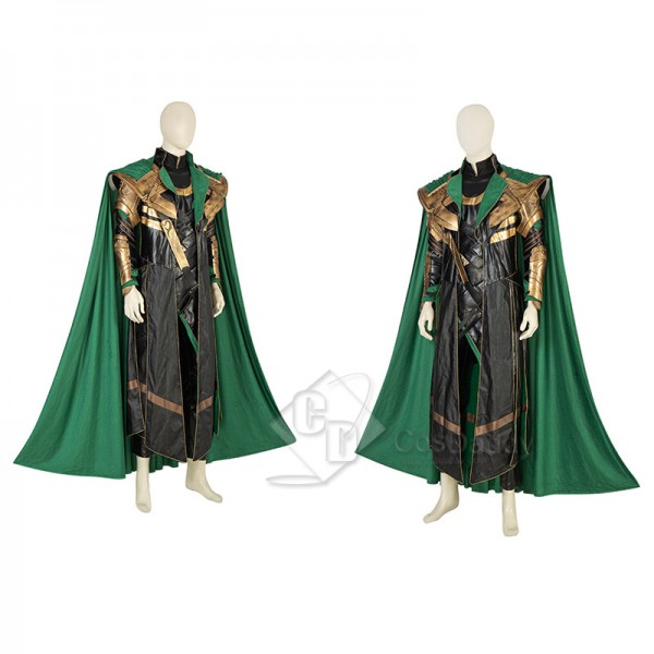 The Avengers Thor Loki Cosplay Costume Halloween Suit Green Cape Full Set With Helmet