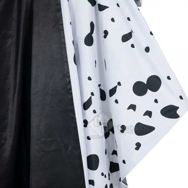 Cruella De Vil Cosplay Costume Black White Polka Dot Dress Halloween Outfit