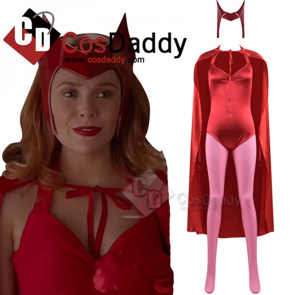 WandaVision Scarlet Witch Cosplay Costume Wanda Maximoff Red Jumpsuit Halloween Carnival Suit
