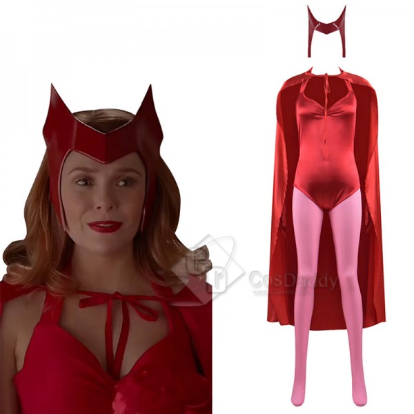 WandaVision Scarlet Witch Cosplay Costume Wanda Maximoff Red Jumpsuit Halloween Carnival Suit