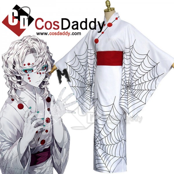 Demon Slayer Twelve Ghost Moon Spider Rui Cosplay Costume White Kimono With Wig