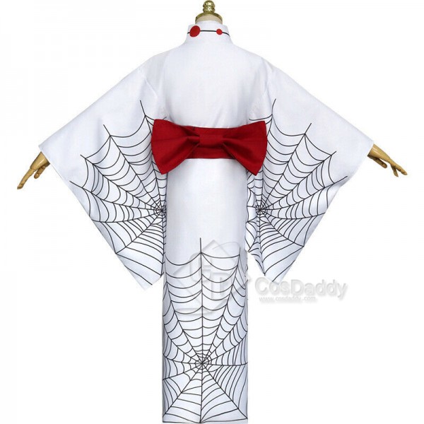 Demon Slayer Twelve Ghost Moon Spider Rui Cosplay Costume White Kimono With Wig