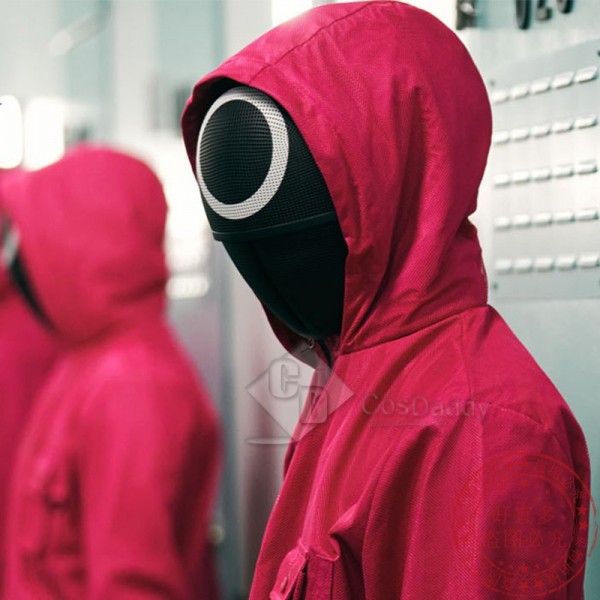 2021 South Korean Movie Squid Game Cosplay Costume Game Manager Red Jumpsuit Black Mask