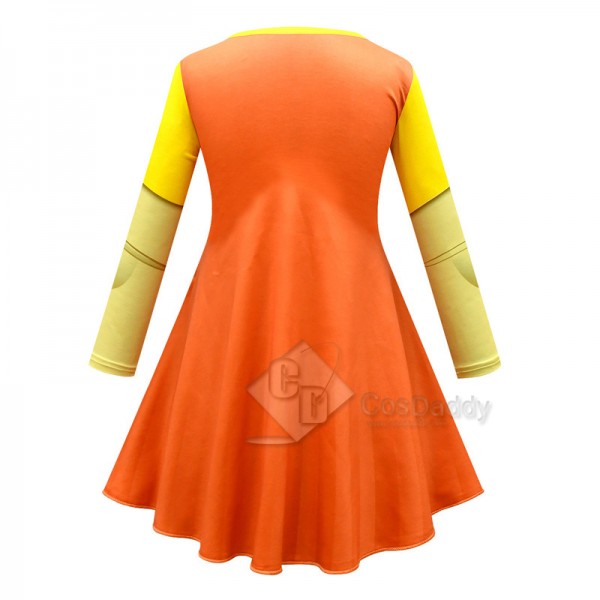 Squid Game 123 Wooden Man Robot Doll Cosplay Costume Yellow Dress Scary Mask For Adult Girl