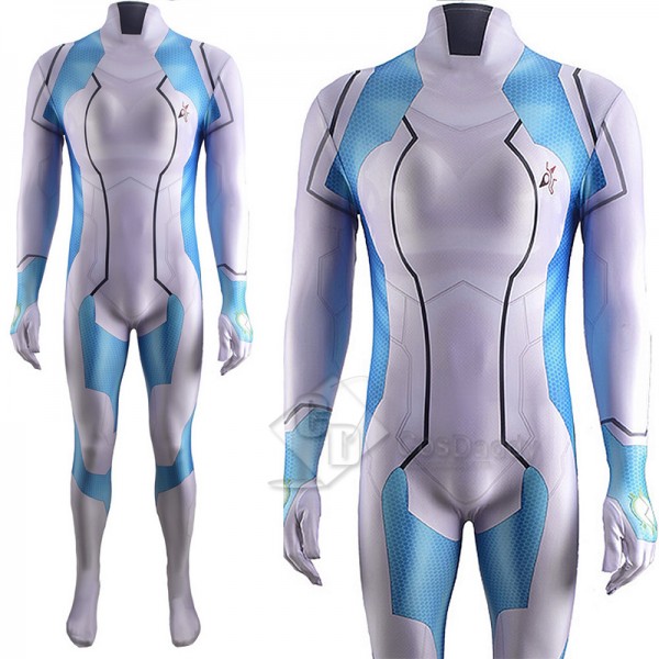 Gameplay Metroid Dread Samus Aran Cosplay Costume Blue Jumpsuit For Adult Kids