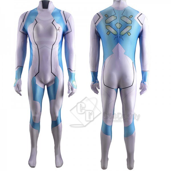 Gameplay Metroid Dread Samus Aran Cosplay Costume Blue Jumpsuit For Adult Kids