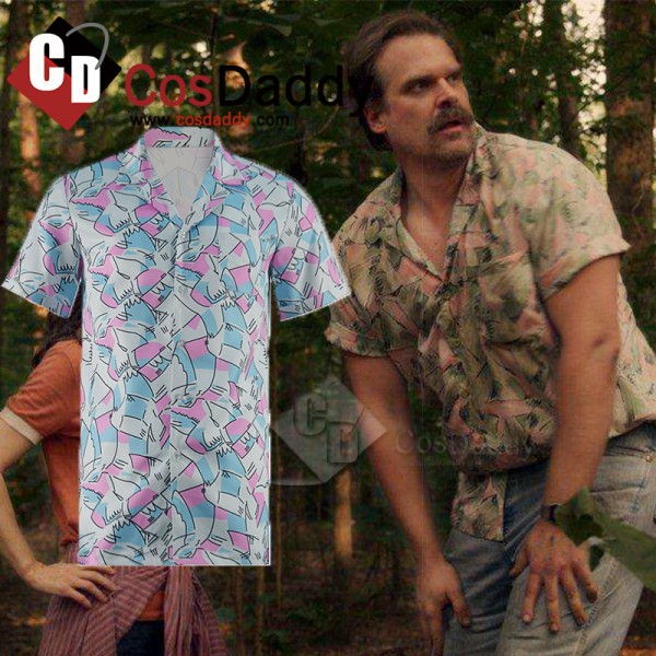 Stranger Things Season 3  Jim Hopper Cosplay Costume Hawaiian Shirt Button Up Shirt