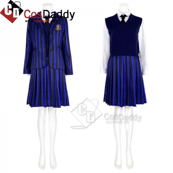 Wednesday Addams Costumes Blue Uniform Suit Dress ...